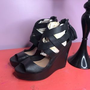 Dolce Vita Black Cross Strap Wedges